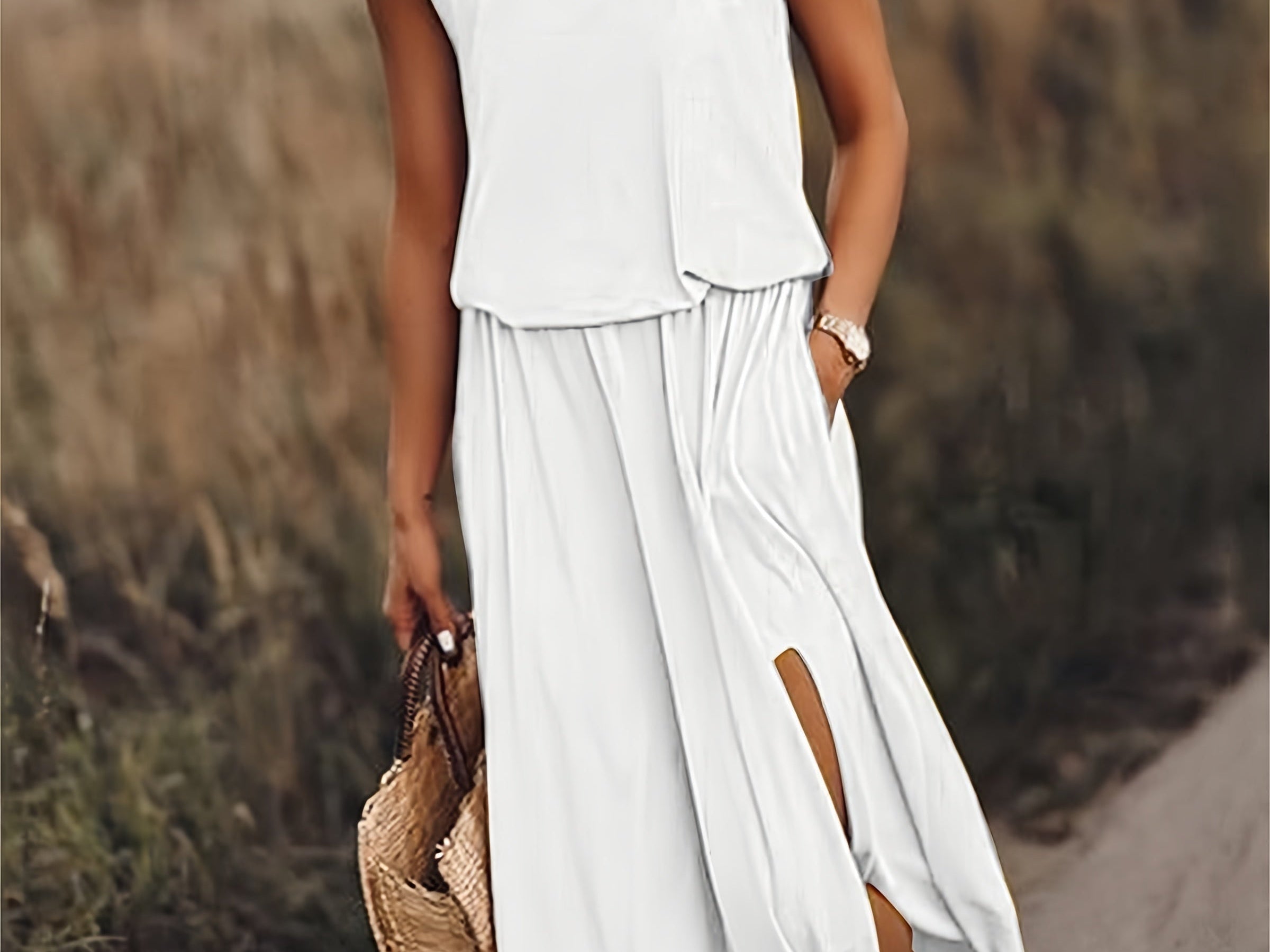Tessa Blouson Maxi Dress - White