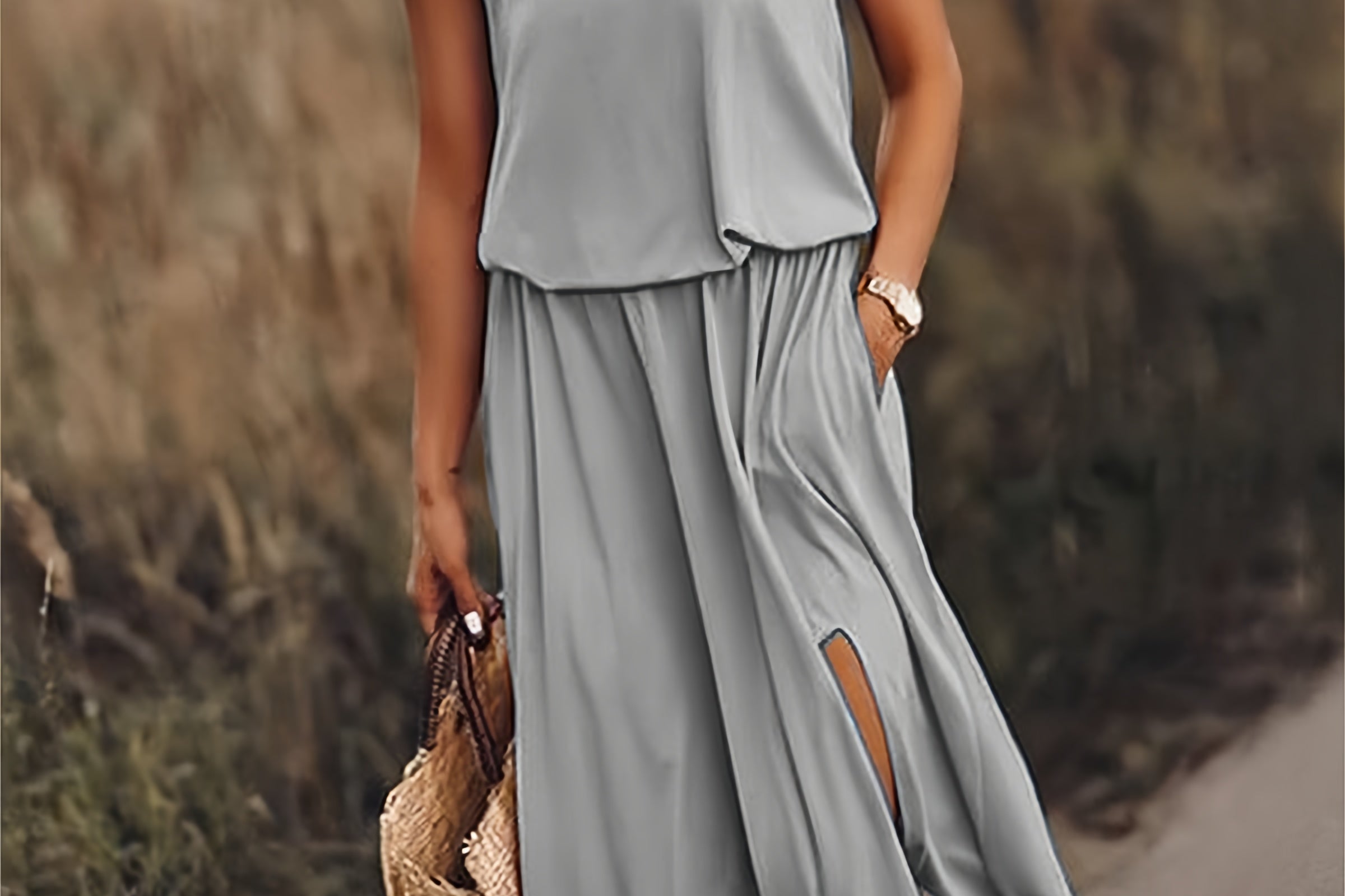 Tessa Blouson Maxi Dress - Gray