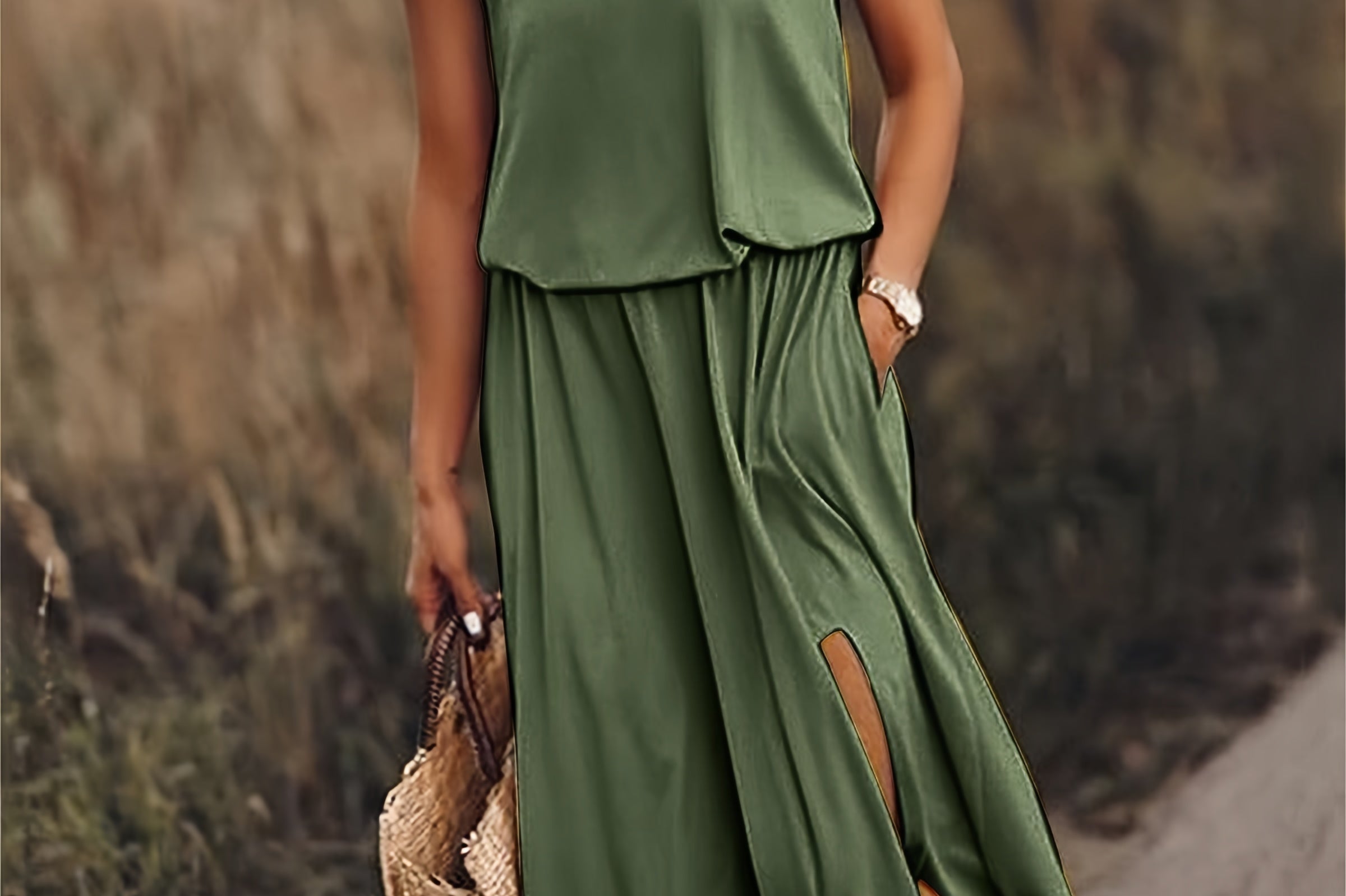 Tessa Blouson Maxi Dress - Green
