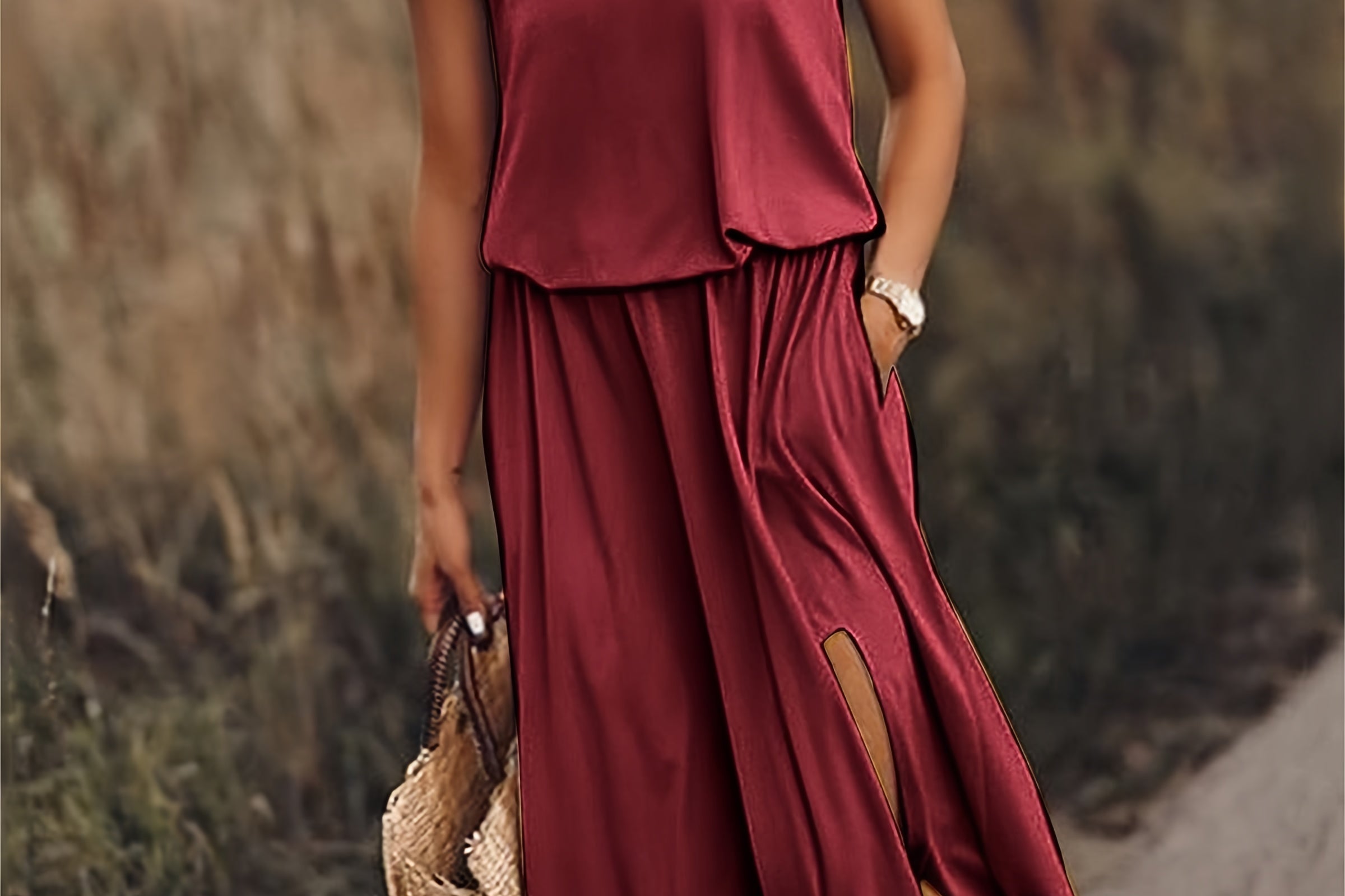 Tessa Blouson Maxi Dress - Red
