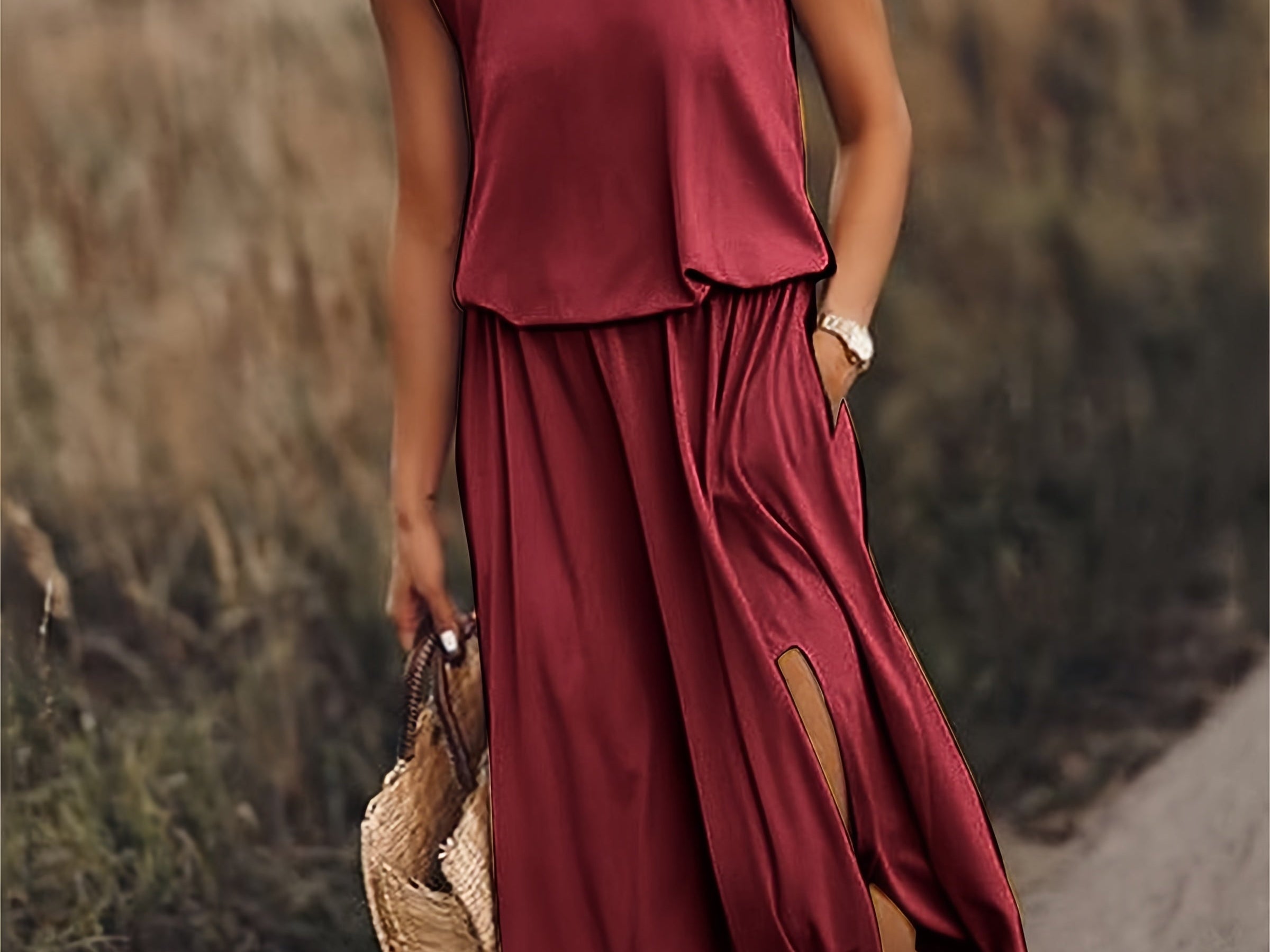 Tessa Blouson Maxi Dress - Red