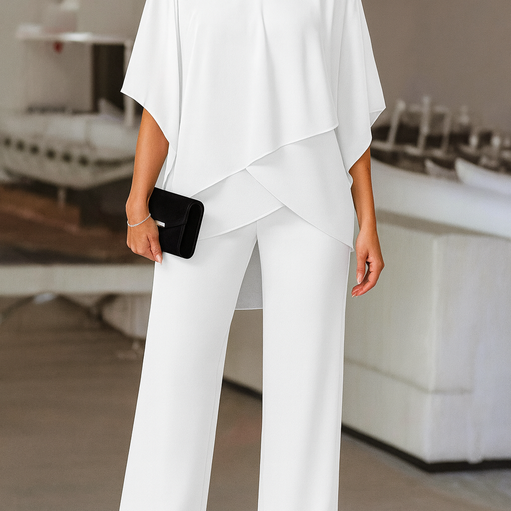 Women's Chiffon Pant Set | Cold-Shoulder Asymmetrical Two-Piece Set