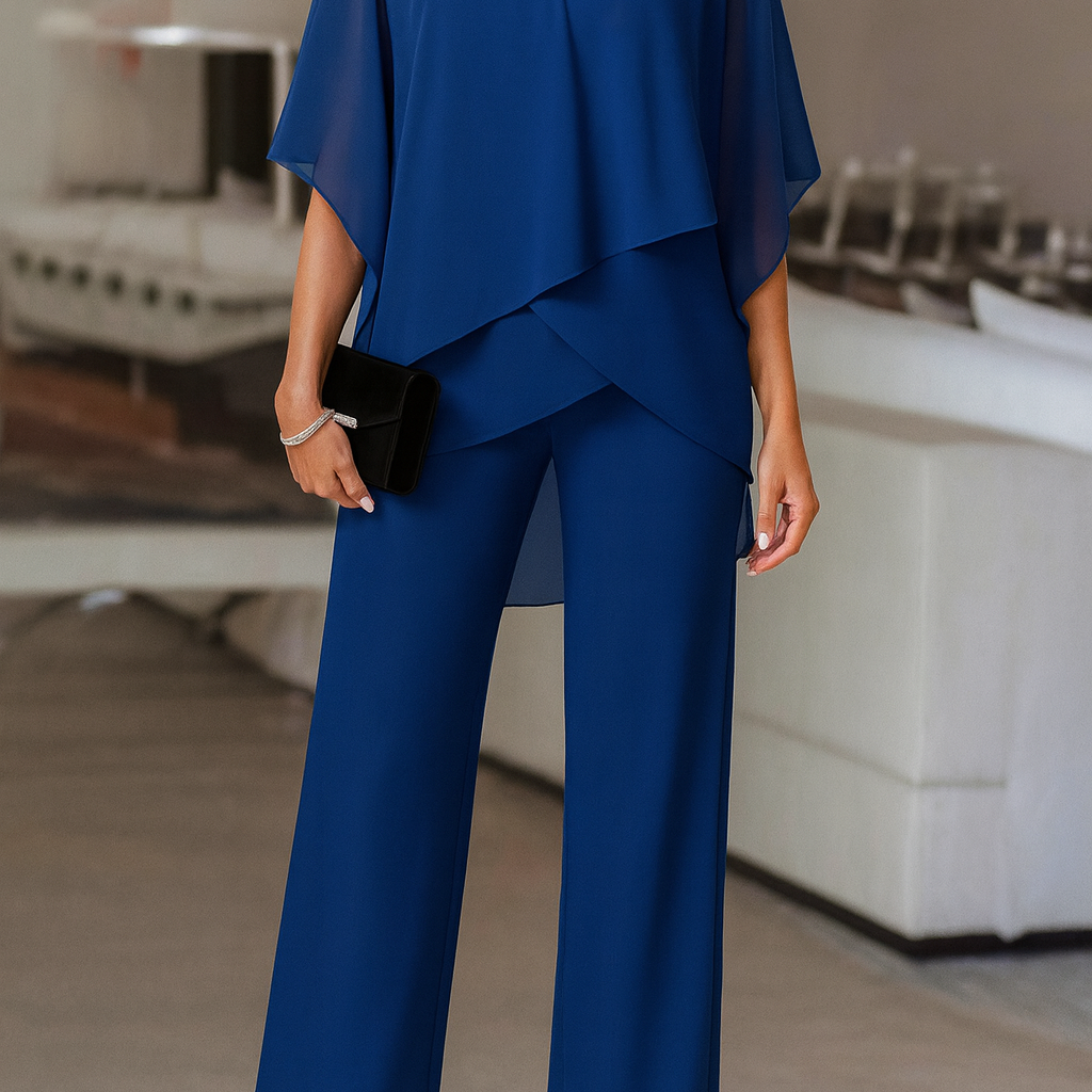 Women's Chiffon Pant Set | Cold-Shoulder Asymmetrical Two-Piece Set