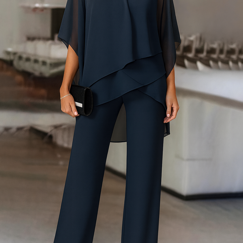 Women's Chiffon Pant Set | Cold-Shoulder Asymmetrical Two-Piece Set