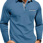 Frank - Men's Long Sleeve Golf Polo with Button Placket - Blue