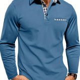 Frank - Men's Long Sleeve Golf Polo with Button Placket - Blue