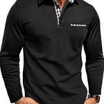Frank - Men's Long Sleeve Golf Polo with Button Placket - Black