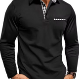 Frank - Men's Long Sleeve Golf Polo with Button Placket - Black