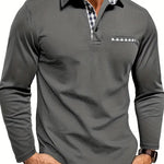 Frank - Men's Long Sleeve Golf Polo with Button Placket - Gray
