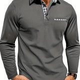 Frank - Men's Long Sleeve Golf Polo with Button Placket - Gray