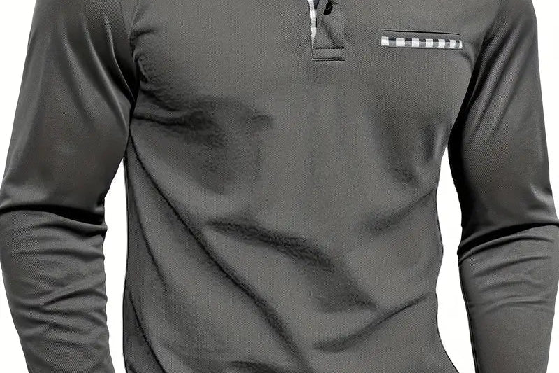 Frank - Men's Long Sleeve Golf Polo with Button Placket - Gray