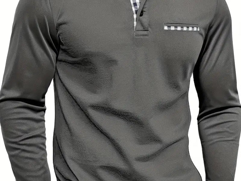 Frank - Men's Long Sleeve Golf Polo with Button Placket - Gray