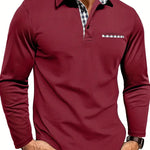 Frank - Men's Long Sleeve Golf Polo with Button Placket - Red