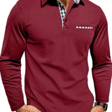 Frank - Men's Long Sleeve Golf Polo with Button Placket - Red