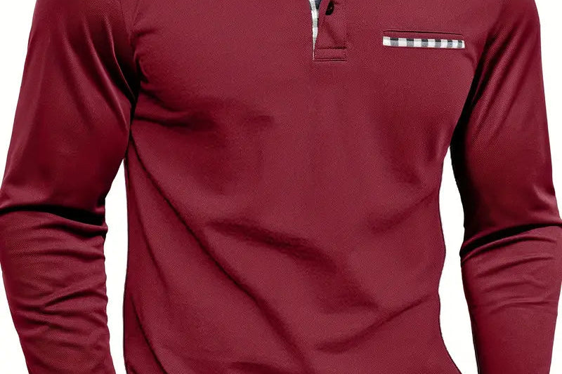 Frank - Men's Long Sleeve Golf Polo with Button Placket - Red