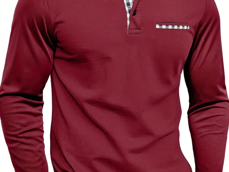 Frank - Men's Long Sleeve Golf Polo with Button Placket - Red