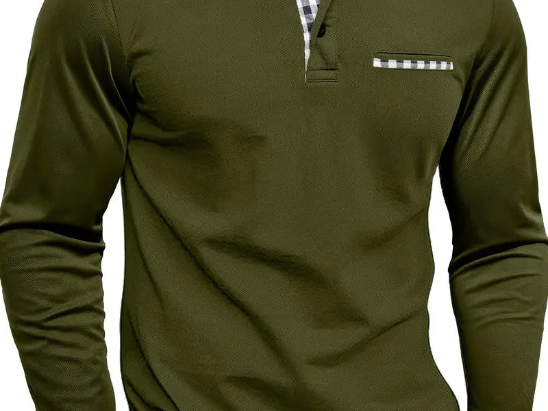 Frank - Men's Long Sleeve Golf Polo with Button Placket - Green