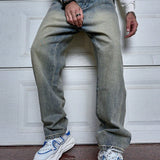Fraser - Men's Vintage Washed Straight Leg Jeans - Washed Blue