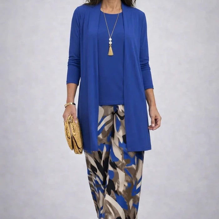 Women's Printed 3-Piece Lounge Set | Relaxed Cardigan, Top & Trouser Set