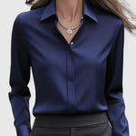 Freja - Women's Oversized Long Sleeve Button-Down Shirt - Navy Blue