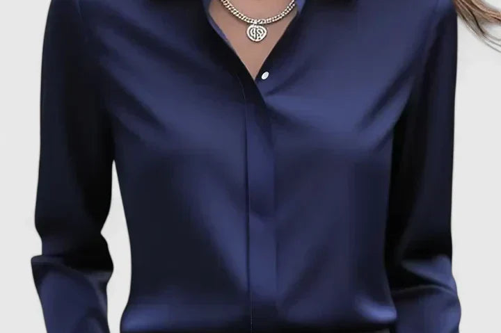 Freja - Women's Oversized Long Sleeve Button-Down Shirt - Navy Blue