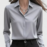 Freja - Women's Oversized Long Sleeve Button-Down Shirt - Gray