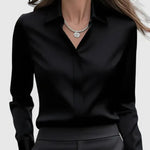 Freja - Women's Oversized Long Sleeve Button-Down Shirt - Black