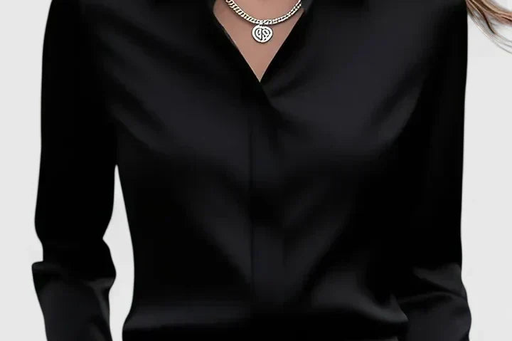 Freja - Women's Oversized Long Sleeve Button-Down Shirt - Black