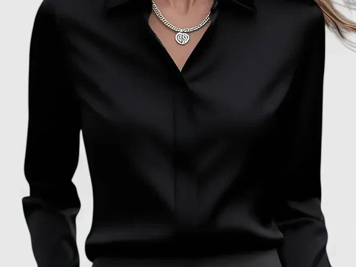 Freja - Women's Oversized Long Sleeve Button-Down Shirt - Black