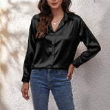 Frieda - Women's Relaxed Silk Button-Front Shirt - Black
