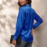Frieda - Women's Relaxed Silk Button-Front Shirt - Blue