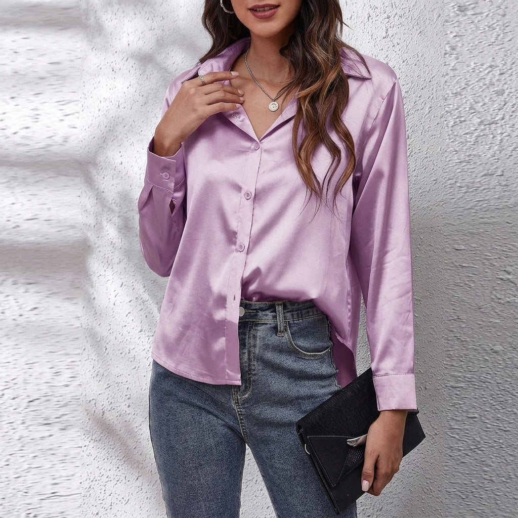Frieda - Women's Relaxed Silk Button-Front Shirt - Violet