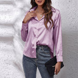 Frieda - Women's Relaxed Silk Button-Front Shirt - Violet