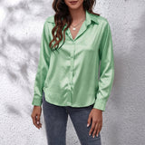 Frieda - Women's Relaxed Silk Button-Front Shirt - Green