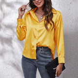 Frieda - Women's Relaxed Silk Button-Front Shirt - Gold