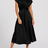 Gabby - Women's Satin Twist Front Midi Party Dress - Black