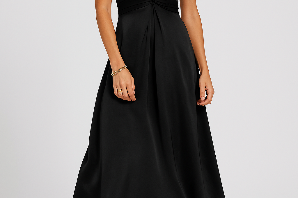 Gabby - Women's Satin Twist Front Midi Party Dress - Black