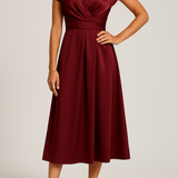 Gabby - Women's Satin Twist Front Midi Party Dress - Red