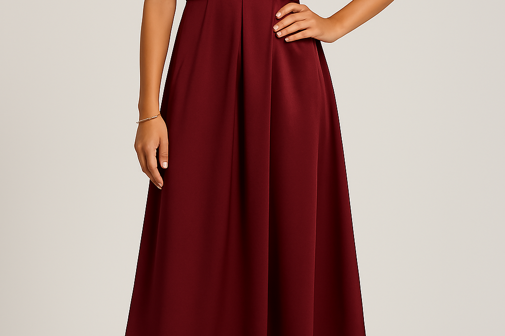 Gabby - Women's Satin Twist Front Midi Party Dress - Red