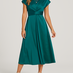 Gabby - Women's Satin Twist Front Midi Party Dress - Teal
