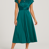 Gabby - Women's Satin Twist Front Midi Party Dress - Teal