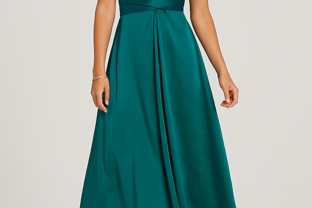 Gabby - Women's Satin Twist Front Midi Party Dress - Teal