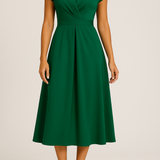 Gabby - Women's Satin Twist Front Midi Party Dress - Peacock Green