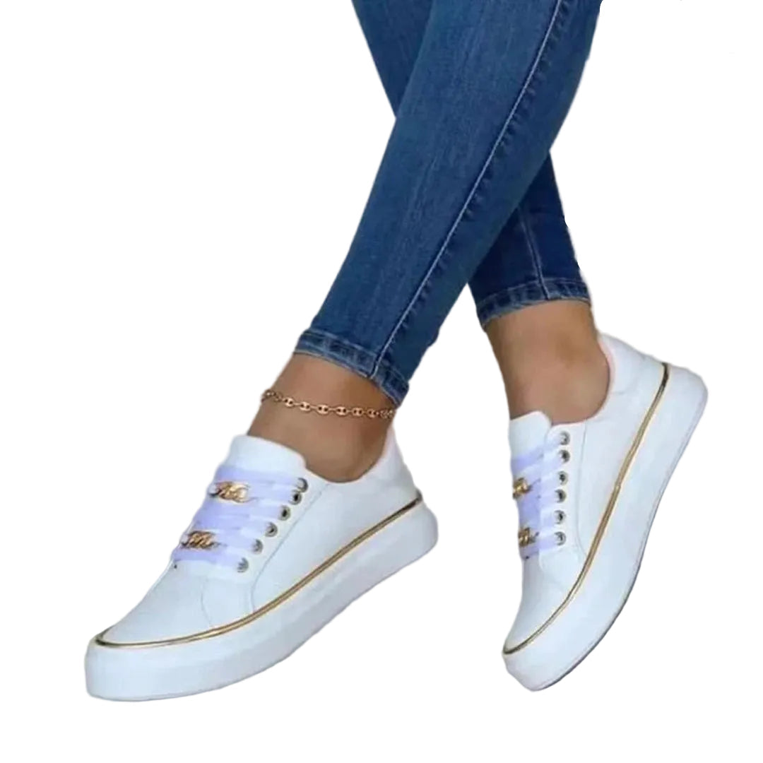 Gaia - Women's Flat Lace-Up Casual Sneakers - White