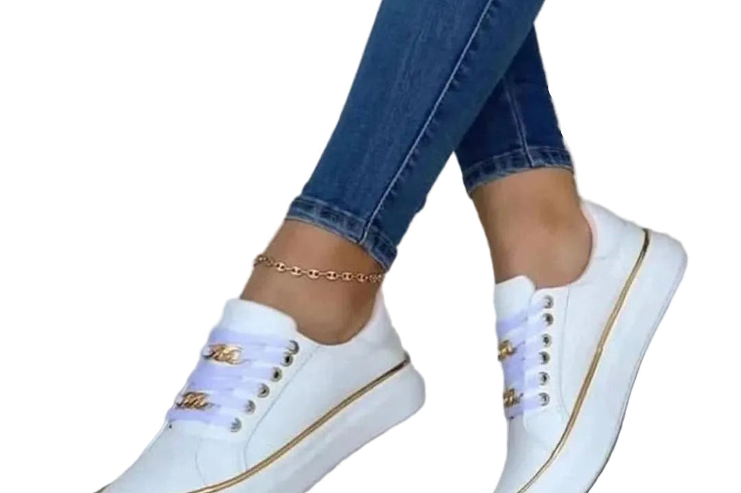 Gaia - Women's Flat Lace-Up Casual Sneakers - White