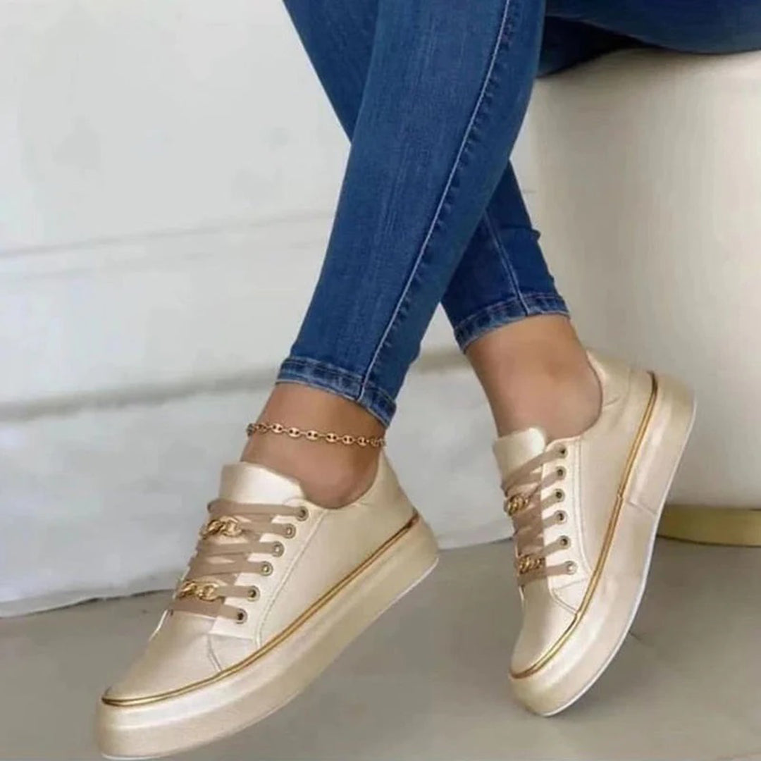 Gaia - Women's Flat Lace-Up Casual Sneakers - Gold