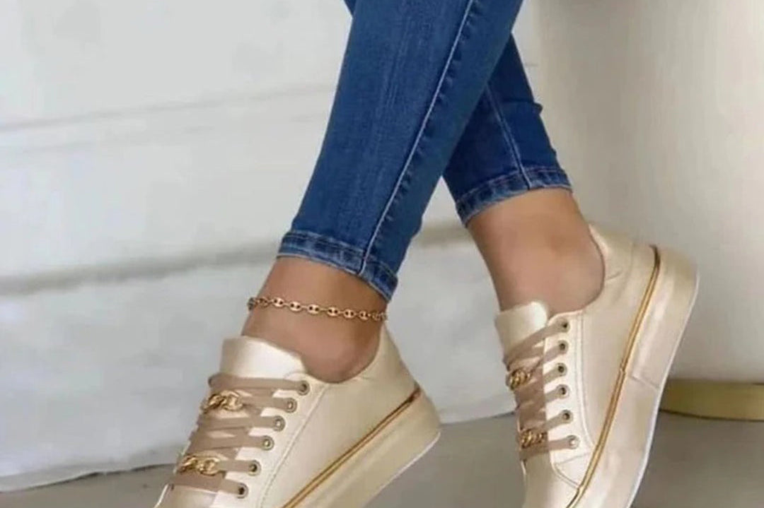Gaia - Women's Flat Lace-Up Casual Sneakers - Gold