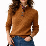 Galatea - Women's Cable Knit Button-Neck Wool-Blend Sweater - Brown