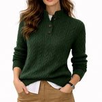 Galatea - Women's Cable Knit Button-Neck Wool-Blend Sweater - Green
