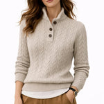 Galatea - Women's Cable Knit Button-Neck Wool-Blend Sweater - Grey